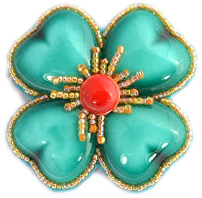 Broche Fleur Grand trèfle émeraude en Porcelaine et Perles de Verre - Bijou Fantaisie
