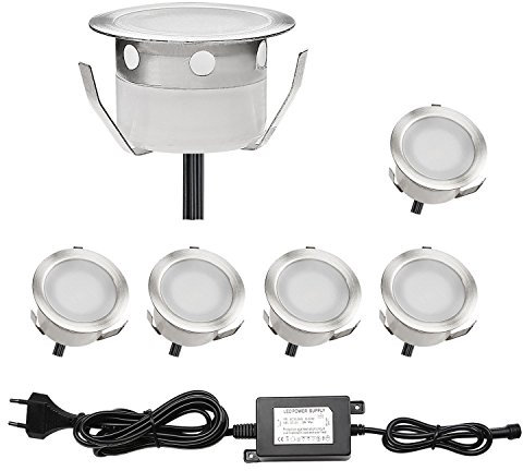 QACA 6x Spot Extérieur LED Lumiere Eclairage pour Terrasse Enterré Plafonnier, Lampe Extérieur Déco Pour Chemin Bassin Piscine DC 12V Etanche IP67 (Blanc Froid) [Classe énergétique A]