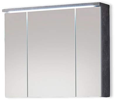Stella Trading POOL Miroir salle de bain avec lumière LED en look béton, blanc - armoire de toilette moderne avec beaucoup d'espace de rangement - 80 x 69 x 20 cm