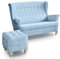 Ohrensofa mit Hocker 2er 2-Sitzer Couch Stoffsofa Ohrensessel 3er Sofa Blau Stanford (Blau)