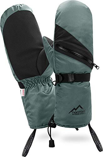 normani Winter Fausthandschuhe mit wasserdichtem Reißverschluss und wärmender ComforMax Füllung mit langem Schaft Armwärmer Farbe Grau Größe L