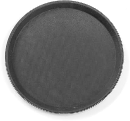 HENDI Serviertablett, rund, Rutschfester Gummibeschichtung, Schock- und bruchfest, flachem Rand, Gastro Tablett, Tablett, ø360x(H) 20mm, Polypropylen, Schwarz