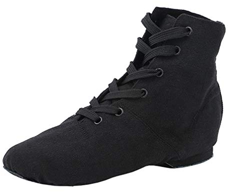 missfiona Bottes de Jazz pour Femme - Chaussures de Danse Plates à Lacets avec Semelle Fendue(37 EU, Noir)