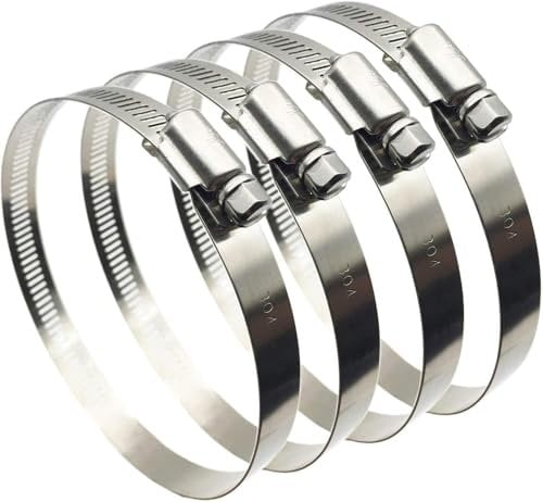 4 (Diameter) Hose Clips Adjustable 304 Stainless Steel Duct Clamps Hose Pipe Clamps Air Ducting Clamp Worm Drive Hose Clamps (4Pcs, 91-114mm)