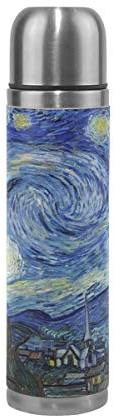 ISAOA Van Gogh Peinture Bleu étoilée Bouteille d'eau en acier inoxydable Isotherme 500 ml Thermos étanches à double paroi pour sports d'intérieur et d'extérieur, randonnée, course à pied