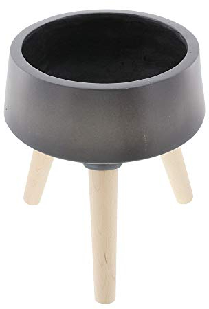 amelex 67 Cache-Pot Gris foncé, Haut, Look scandinave à la Mode, Coupe en polystone Couleur Anthracite avec dégradé Subtil, Pieds en Bois de hêtre Clair