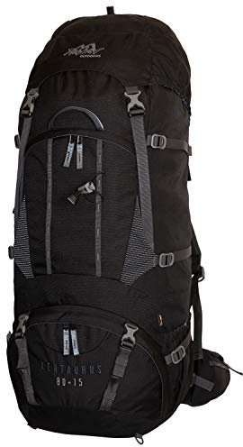 Tashev Outdoors Kentaurus Trekkingrucksack Wanderrucksack Damen Herren Backpacker Rucksack groß 80l Plus 15l Schwarz 2020 (Hergestellt in EU)