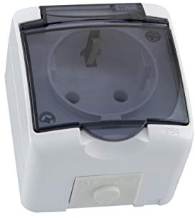1-fach Aufputz Schuko Feuchtraum Steckdose IP54 mit Abdeckung Rauch Glas (1-fach)