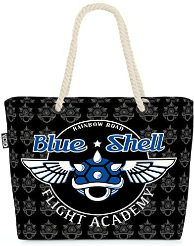 VOID XXL Strandtasche Blue Shell Flight Academy Shopper Tasche 58x38x16cm 23L Beach Bag, Kissen Farbe:Schwarz