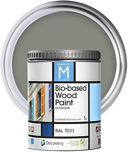 MASQUELACK M Impregnante per Legno Esterno - Grigio - RAL 7033-1 Litro - Protegge dall'Acqua, Umidità e Raggi UV - Vernice Naturale ad Alta Copertura e Rifinitura Semi Opaca - Asciugatura Veloce