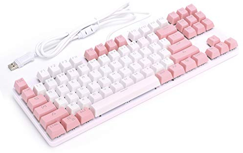 Goshyda Tastatur, USB Wired Mechanical Gaming 87 Tasten Mischlicht-Computertastatur mit Multimedia-Tasten für Desktop-Laptops(Weiß)