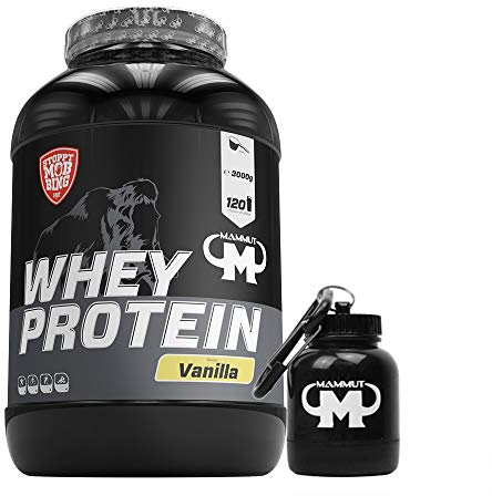 3kg Mammut Whey Protein Eiweißshake - Set inkl. Protein Shaker, Riegel, Powderbank oder Tasse (Vanille, Gratis Mammut Powderbank)