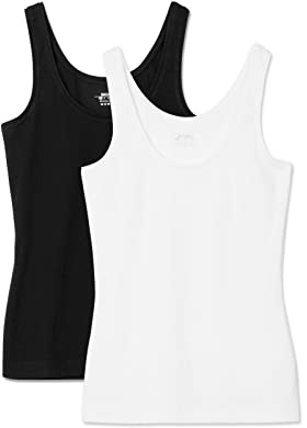 Snocks Top Damen aus Bio-Baumwolle 2er Pack - Körperbetonte Passform - Hochwertige Unterhemden mit klassischen Trägern - Mix (Schwarz/Weiß) - XS