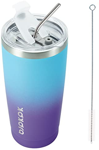 BJPKPK 600 ml Coffee Tumbler with Lid & Straw, Stainless Steel Mug
