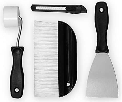 IWW Wallpaper Hanging Tool Set 4 Piece Decorating DIY Kit Smoothing Brush Roller Removal Stripping Scraper Paper Remover Cutting Trimming Hand Tool