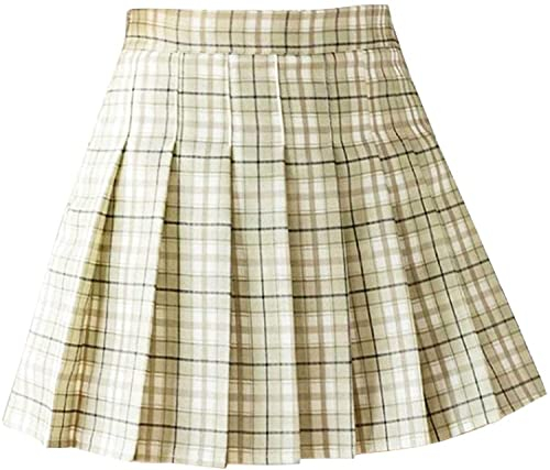Frauen Schule Uniform Rock, Cheerleading Uniform, lässiger Plaid Falten A-Line Rock Tennis Skater School Rock (Color : Light Green, Size : M)