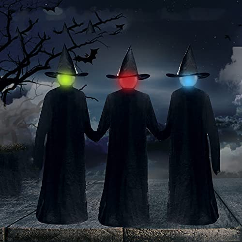 Cutfouwe Halloween Deko,Sprechende und Leuchtenden Hexe,Halloween Dekoration Horror für Haus Garten,Visiting Light-Up Witches with Stakes,Stehende animierte Hexe,1.7m