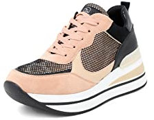 QUEEN HELENA Sneakers Alte Scarpe da Ginnastica con Zeppa Stringate Platform Casual con Lacci Comode Plateau Donna X27-52 (X27-52 Rosa, 37)