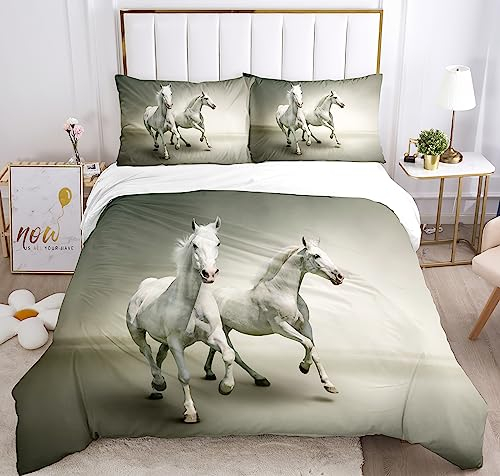 copripiumino cavallo 200x200, copripiumino stampa cavalli con Cerniera,Set di biancheria da letto 3D Incluso 1 Copripiumino e 2 Federe (200 x 200 cm, Cavallo-4)