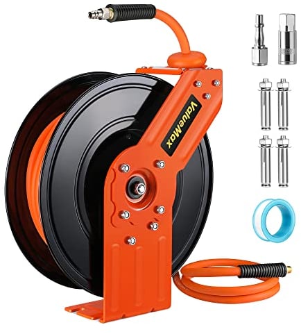 ValueMax Air Hose Reel 9.5mm x 15m (3/8in x 50Ft), Retractable Auto Rewind Air Compressor Hose Reel Max. 300PSI (20BAR) for Air Tool, Air Nailer Gun, Air Wrench