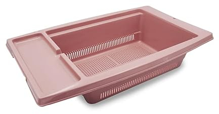 Virsus Scolaverdure da lavello 51A, misura 43x26x10,5 cm, privo di BPA, cestello scolapasta, scolapiatti colino per verdure, frutta, posate, stoviglie per qualsiasi lavandino da cucina (Rosa)