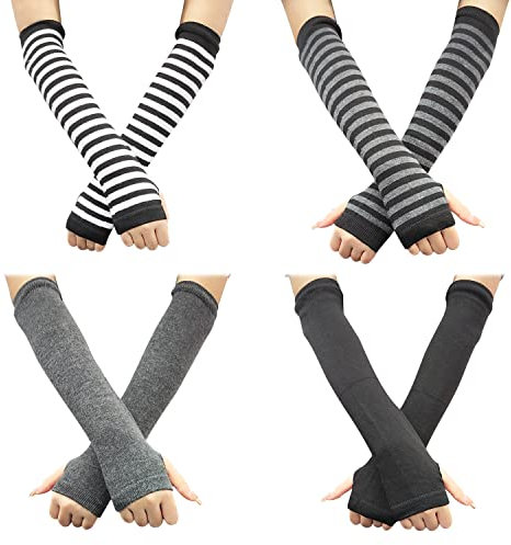 PFLYPF 4-Paar fingerlose Handschuhe, Armwärmer, Handprotektor mit Daumenloch, Ellbogenwärmer, modische passende Handschuhe für Männer und Frauen