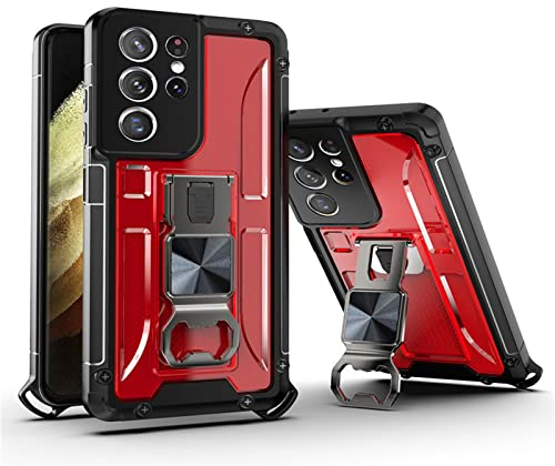 KVIBEO Coque pour Samsung Galaxy S22/S22+/S22 Ultra, Étui Protection avec Anneau Support Magnétique Et Ouvre-Bouteilles Antichoc Bumperintégral 360 Degrés Protection Case,Rouge,S22plus 6.55