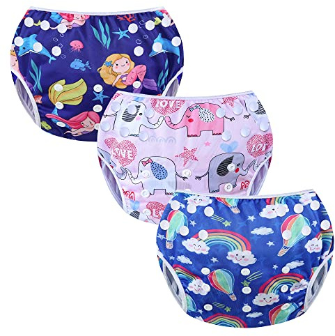 MIXIDON Pannolino da Nuoto Riutilizzabile Neonata Regolabile Costume da Nuoto Pannolini Lavabili Taglia Unica Set da Bagno Carino Costumi da Bagno da Piscina per 0-3 Anni