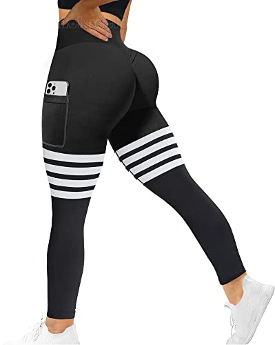MOHUACHI Leggings mit hoher Taille für Damen, Bauchkontrolle, Po-Lifting, Yogahose, Workout-Kompressionsstrumpfhose, (#9) Taschen Schwarz, X-Groß