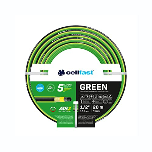 cellfast Gartenschlauch Green ATS2, Strapazierfähig, Flexibel, 5-lagig, Kreuzgeflecht ATS2, UV und Algenbeständig, Schwermetallfrei, 30 Bar, -20/+60° kurzzeitig 1/2, 20m