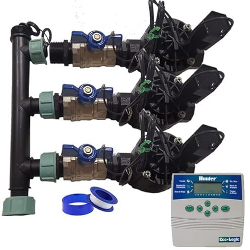 Suinga Sistema de Riego Automático para jardin de 3 zonas con Programador y Electroválvula Rain Bird HV 1 24v