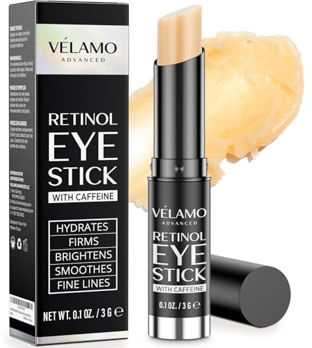 VELAMO ADVANCED Retinol Eye Stick: Retinol Eye Cream for Dark Circles and Puffiness with 1% Bakuchiol and Caffeine - Visibly Reduces Fine Lines Wrinkles Under Eye Bags with Upgraded Formula 0.1 OZ/3g