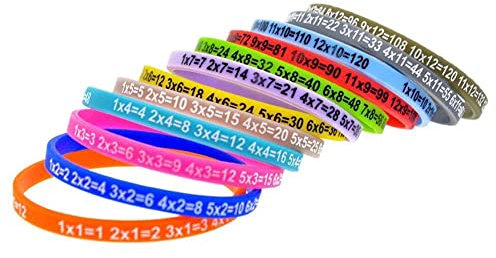 Lot de 12 bracelets en silicone souple avec tables de multiplication pour apprendre les mathématiques, bracelets multicolores pour enfants