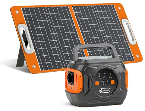 FF FlashFish Centrale solaire portable de 320 W 292 Wh 80 000 mAh Alimentation de secours avec panneau solaire pliable 18 V/60 W, chargeur solaire portable
