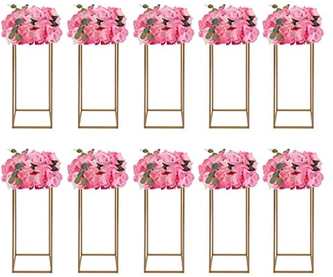 10 Stück Blumenständer Blumenboden Vase Pflanzenständer Metall Gold Rechteckig Ständer Blumen Ausstellungsständer für Party Hochzeit Deko 60cm
