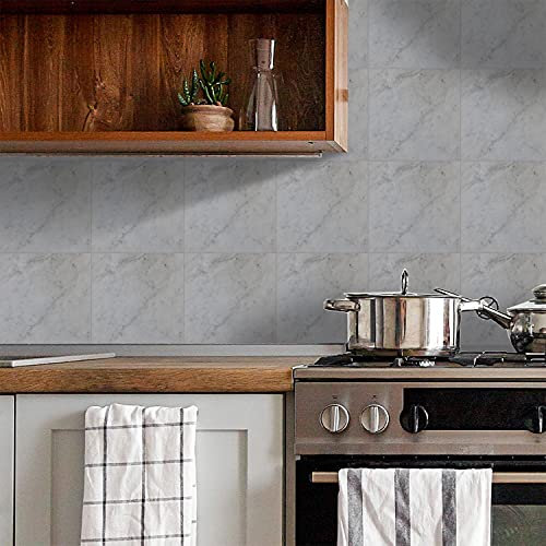 Alwayspon Peel and Stick Floor Tile, Stick on Floor Tiles, Vinyl Floor Sticky Back Sticker, Non-Slip Floor Tiles Self-Adhesive Sticker Decals, White Marble Effect, 30cmX30cmX12Pcs