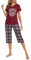 iClosam Pyjama Femme en Coton VêTements de Nuit Été à Carreaux Ensemble de Pyjama Court col V Respirant Tenue de Nuit 2 Pièces Court Manches Confortable