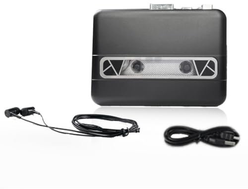 Tsudoku Portable USB Cassette Capture Radio Player USB Cassette Tape to MP3 Converter Music Player Walkman Cassette Recorder Easy to Use Black