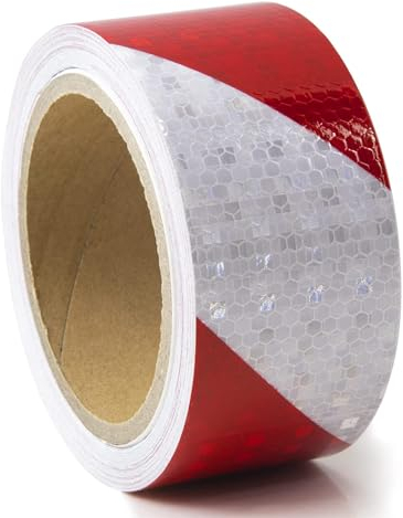 Wekuw Reflektorband, 5 cm x 10 m Reflektorband Selbstklebend, Absperrband Rot Weiß, Warnaufkleber Reflektierendes Klebeband, Reflektierende Aufkleber, für Treppe, Fahrzeuge, Boote, Wegweiser