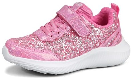 LUCKY STEP Zapatillas de Moda para Niños Tenis de Princesa Zapatos Deportivos con Lentejuelas para Niños/Niñas (Rosa Brillante, 1US-32EU-13UK)