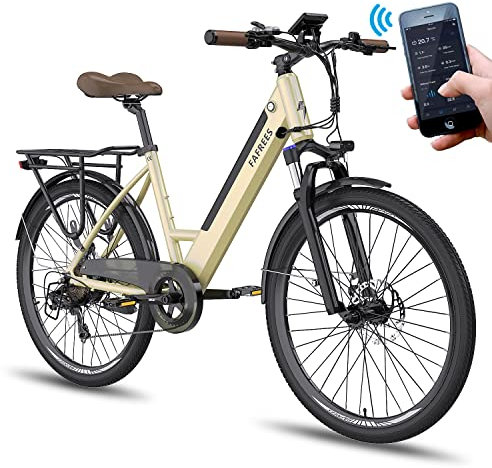 Fafrees F26 Pro, ebike 14.5Ah Akku, Elektrofahrrad 250W 26 Zoll, City e-Bike 25km/h, e Bike Herren Damen, E-Fahrrad Support Mobile APP, Reichweite bis zu 55-110Km, Gold