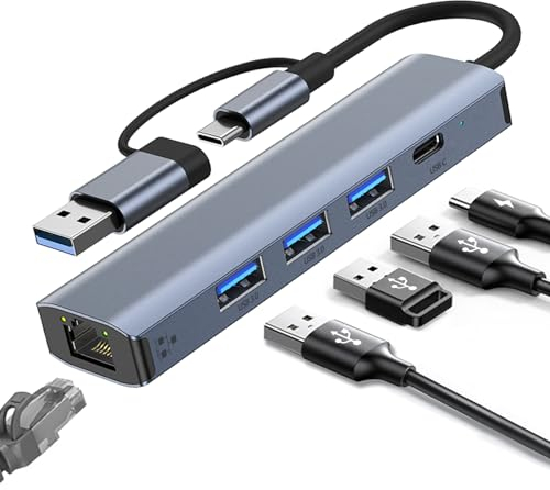 Oliveria Adaptateur USB Type-C vers Ethernet, Gigabit RJ45 LAN 1000 Mbit/s Adaptateur réseau avec 3 ports U-SB 3.0 et USB Type-C, adaptateur USB-C vers Ethernet pour Windows XP/MAC/Linux/Chromebook