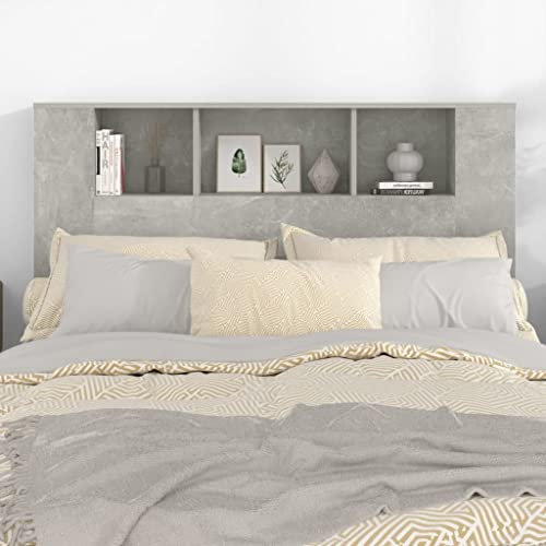 Tino Tech Bettkopfteil mit Stauraum Regal 140x18,5x104,5cm Betongrau Holzwerkstoff Kopfteil mit Ablagen Kopfteil-Regal Headboard Kopfenden Bettrückwand Bett Kopfteil Holz Schlafzimmer Möbel
