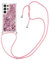 IMIRST Lanyard Handyhülle Kompatibel mit Samsung S24 Ultra Bling Liquid Glitter Silikon Shell Stoßfeste Kawaii Abdeckung mit Schnur Halskette Hülle für Samsung Galaxy S24 Ultra. LP Love Rose