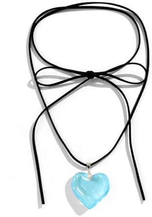 Irikdescia Herz-Choker-Halskette, Y2K-Schmuck, mit Eleganter Geflochtener Schleife, Verstellbar, Schwarze Samtkette, Herz-Anhänger-Halskette, für Mädchen, Frauen(Königsblau)