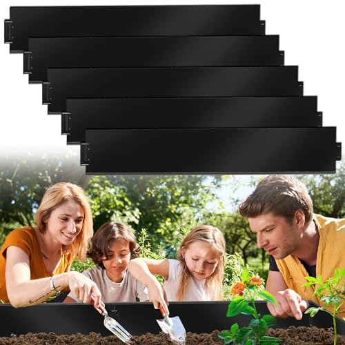 Fiqops Rasenkante Beeteinfassung, Verzinkt Metall Beetumrandung 100x15cm Mähkante Palisade Gartenbeet, Langlebig und Wetterbeständig, Einfache Montage, Schwarz (Länge 15m - Höhe 15cm)