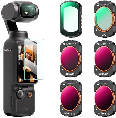 K&F Concept OSMO Pocket 3 Filtro Magnetico,6 Pack Kit Filtri Magnetici UV+CPL+ND16/PL+ND32/PL+ND64/PL+ND256/PL Filtro Magnetico Compatibile con DJI Osmo Pocket 3