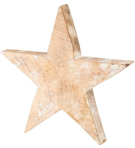 levandeo Stern Holzstern Mango 30cm Mangoholz Weiß gewischt Braun Natur Dekoration Tischdeko Holzdeko Unikat