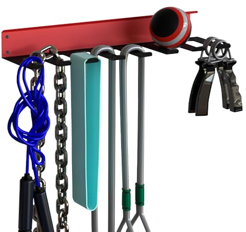 J JACKCUBE DESIGN Gym Rack Organizer Storage with 8 Steel Hooks, Multi-Purpose Workout Gear Equipments, Fitness Resistance Bands, Lifting Belts Wall Rack Holder- MK713C