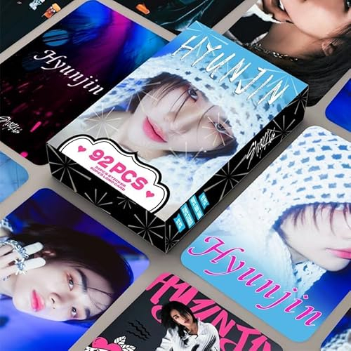 YAzgan 92 Stück Kpop Stray Kids Hyunjin Photocards -STAR Stray Kids Neues Album Karten Mini Merch PhotoCards Stray Kids Poster Lomo 60 Karten und 32 Aufkleber Geschenk für Fans